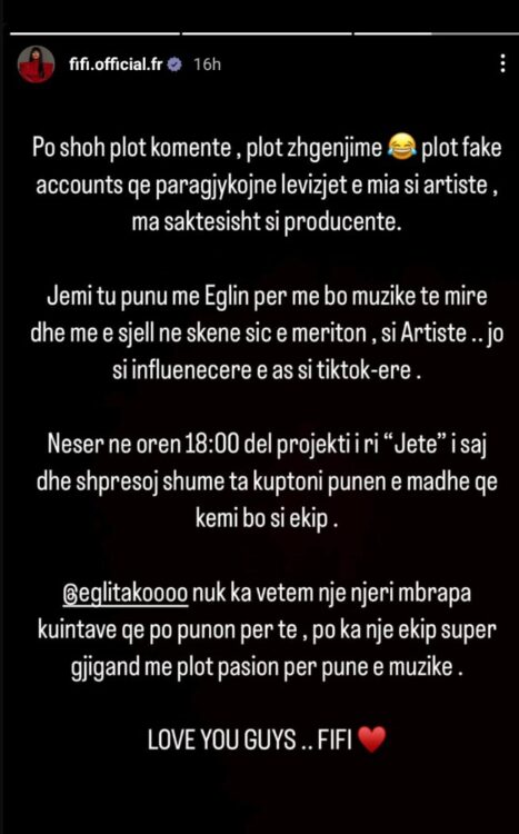 U shfaq krah Eglit, Fifi befason me deklaratën: “Plot zhgënjime nga a…