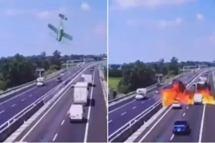 Video tronditëse, avioni rrëzohet në mes të autostradës në Itali, dy të vd*kur