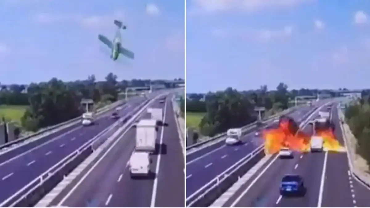 Video tronditëse, avioni rrëzohet në mes të autostradës në Itali, dy të vd*kur